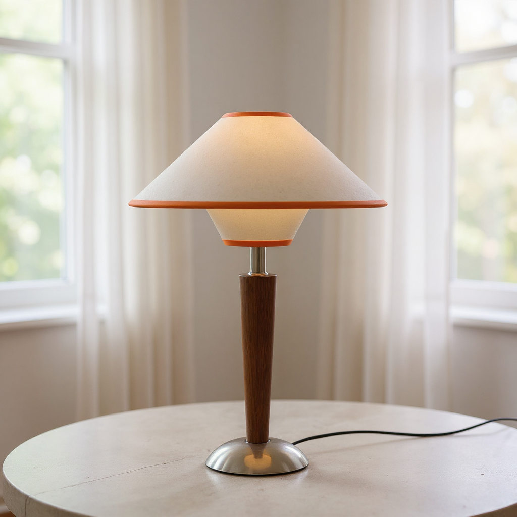 Talwood Dome Table Lamp – Oak Linen Shade Table Lighting Fixture