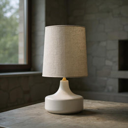 Ceramic Base Linen Shade Table Lamp – Modern Neutral Bedside Light