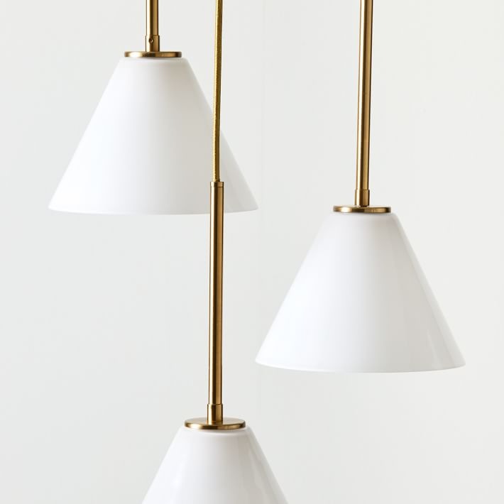 Vespera Cone Pendant Light – Three Light Chandelier Brass Glass Kitchen Island Dining Room Ceiling