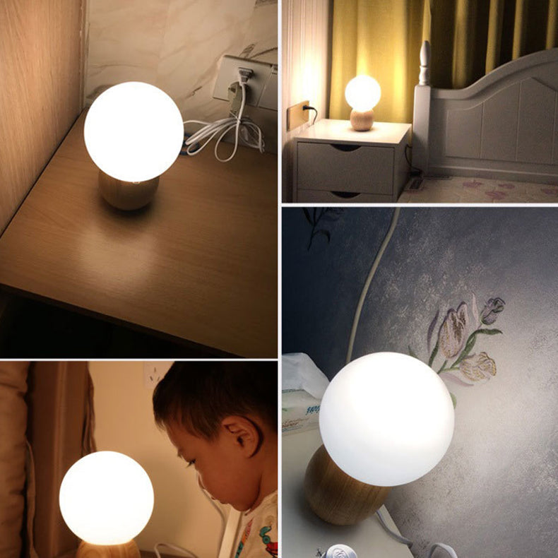 Wood Base Globe Table Lamp – Warm Ambient Bedside Light