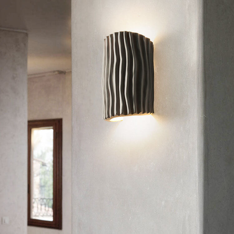 Textured Ceramic Wall Sconce Light – Modern Ripple Design LED Fixture