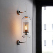 Vertical Glass Tube Wall Lamp Sconce – Perforated Brass Cylinder LED Fixture with Clear Dome Shade