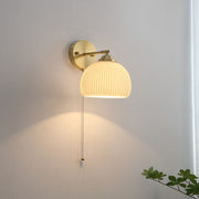 Brass Ribbed Glass Wall Lamp  – Textured Dome Pull-Chain Switch