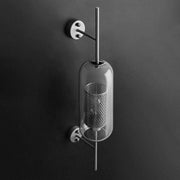 Vertical Glass Tube Wall Lamp Sconce – Perforated Brass Cylinder LED Fixture with Clear Dome Shade