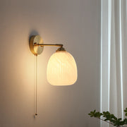 Brass Ribbed Glass Wall Lamp  – Textured Dome Pull-Chain Switch
