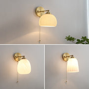 Brass Ribbed Glass Wall Lamp  – Textured Dome Pull-Chain Switch
