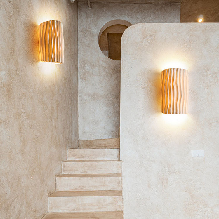Textured Ceramic Wall Sconce Light – Modern Ripple Design LED Fixture