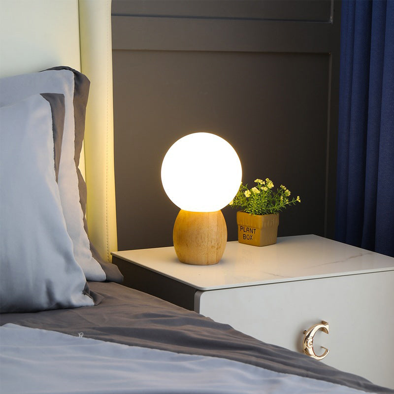 Wood Base Globe Table Lamp – Warm Ambient Bedside Light