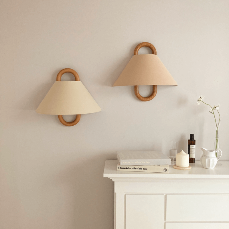 Nordic Loop Wall Lamp – Modern Wood Frame LED Fixture with Fabric Shade