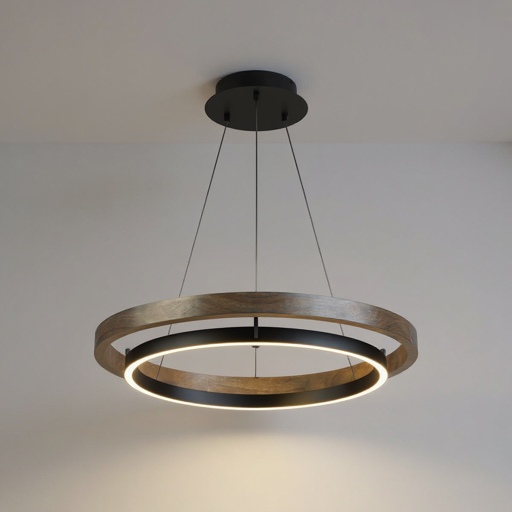 Oakring Halo Chandelier – Weathered Wood LED Ring Ceiling Lighting Fixture