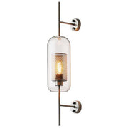 Vertical Glass Tube Wall Lamp Sconce – Perforated Brass Cylinder LED Fixture with Clear Dome Shade