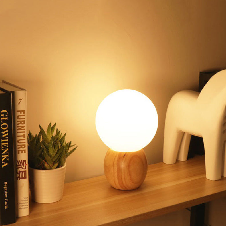 Wood Base Globe Table Lamp – Warm Ambient Bedside Light