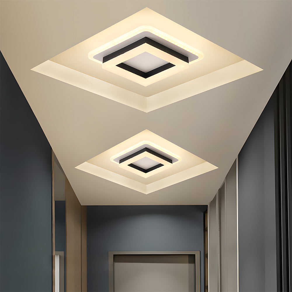 Geometric LED Ceiling Light – Modern Square Flush Mount Fixture