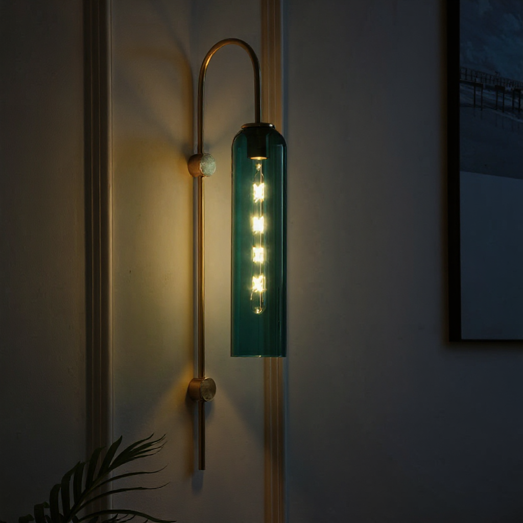 Arcline Cylinder Glass Wall Sconce – Brass Modern Bedroom Hallway Adjustable Light Fixture