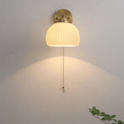 Brass Ribbed Glass Wall Lamp  – Textured Dome Pull-Chain Switch