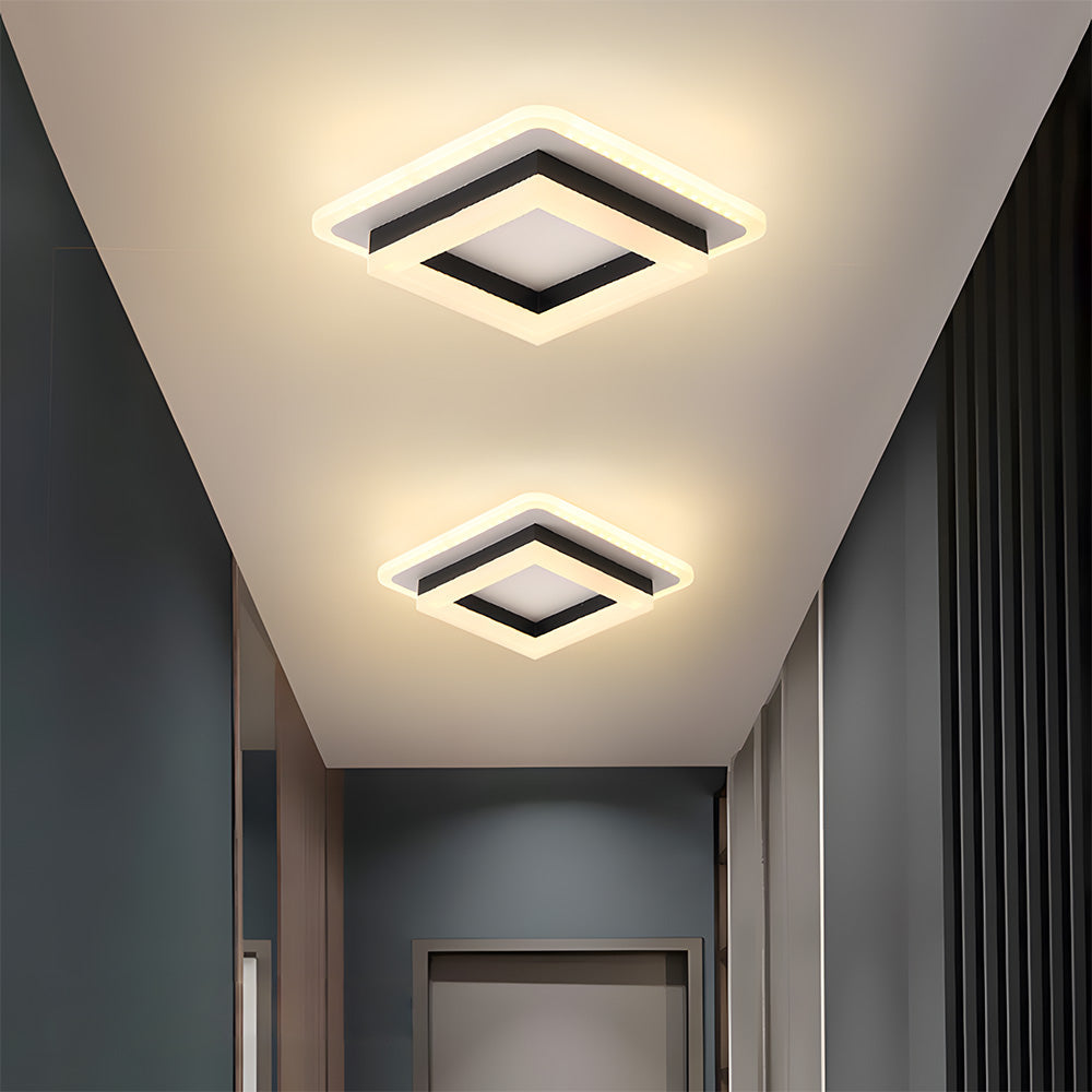 Geometric LED Ceiling Light – Modern Square Flush Mount Fixture