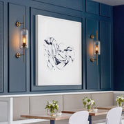 Vertical Glass Tube Wall Lamp Sconce – Perforated Brass Cylinder LED Fixture with Clear Dome Shade