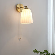 Brass Ribbed Glass Wall Lamp  – Textured Dome Pull-Chain Switch