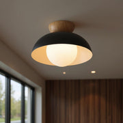 Scandi Wood Dome Semi-Flush Ceiling Light – Modern Nordic Fixture with Warm Glow