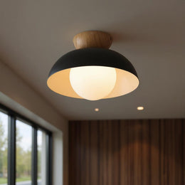 Scandi Wood Dome Semi-Flush Ceiling Light – Modern Nordic Fixture with Warm Glow
