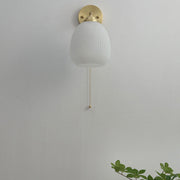 Brass Ribbed Glass Wall Lamp  – Textured Dome Pull-Chain Switch