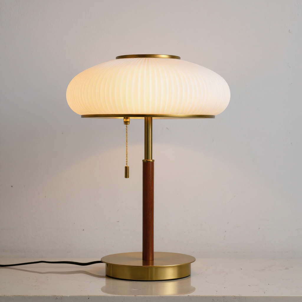 Solstice Ribbed Glass Table Lamp – Modern Brass Accent Bedside Light