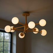 Wooden Globe Ceiling Light – Modern Multi-Arm LED Fixture