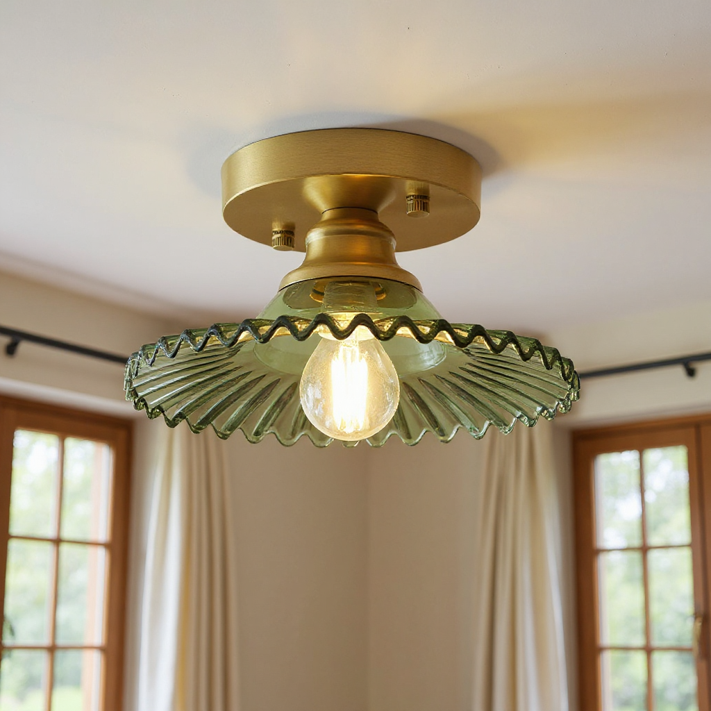 Petalo Ruffled Glass Semi-Flush Mount Light – Vintage Kitchen Hallway Ceiling Fixture