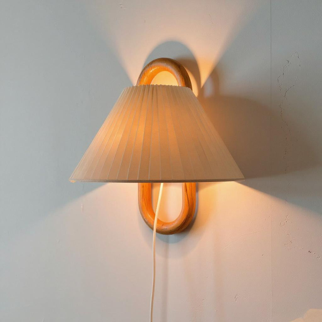 Nordic Loop Wall Lamp – Modern Wood Frame LED Fixture with Fabric Shade