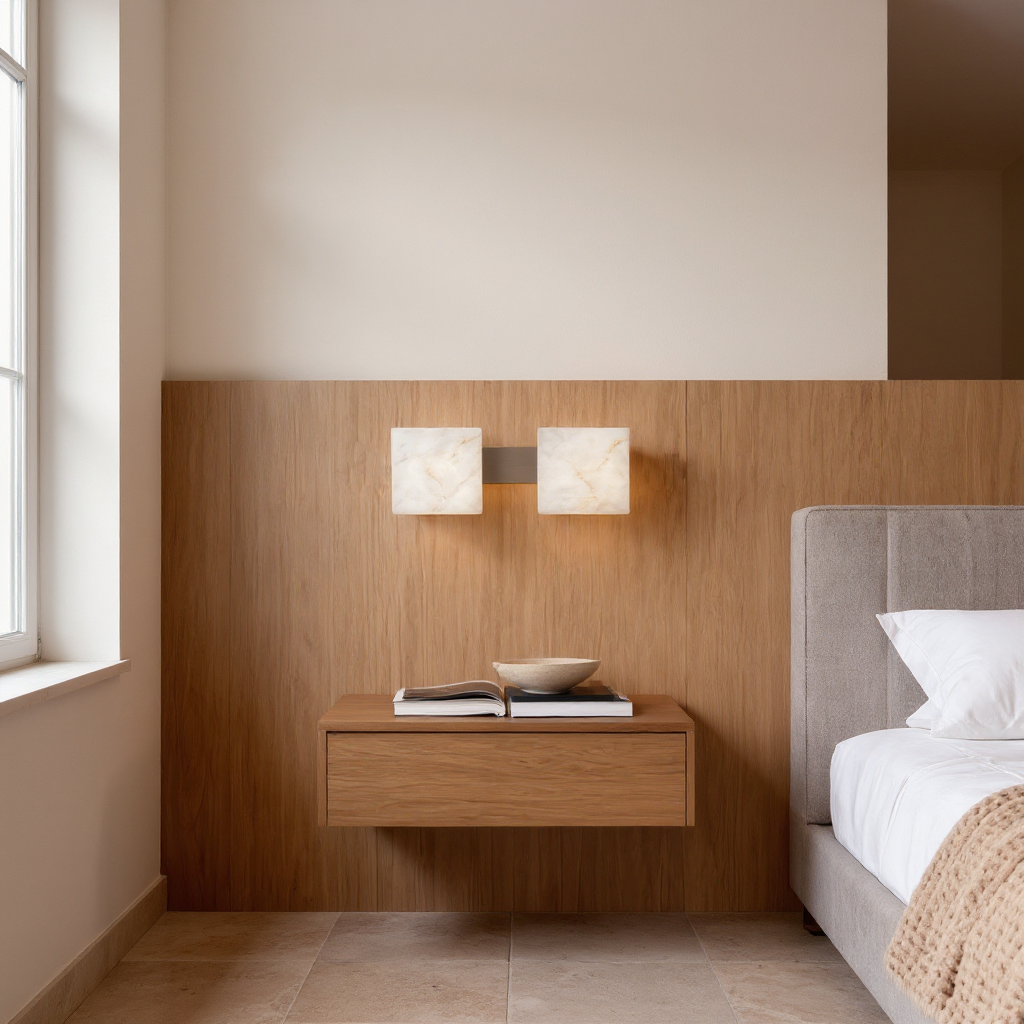 Caldera Dual Stone Wall Lamp – Square Alabaster Interior Wall Lighting Fixture