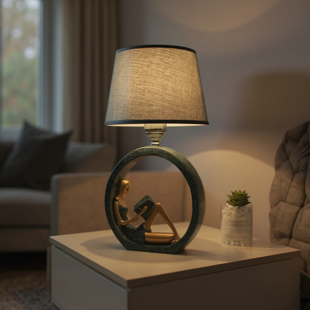 Serenity Reading Figure Table Lamp – Modern Decorative Bedroom Nightstand Fabric Shade Light