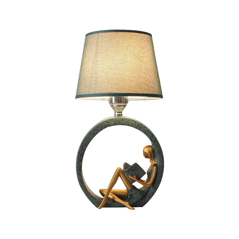 Serenity Reading Figure Table Lamp – Modern Decorative Bedroom Nightstand Fabric Shade Light