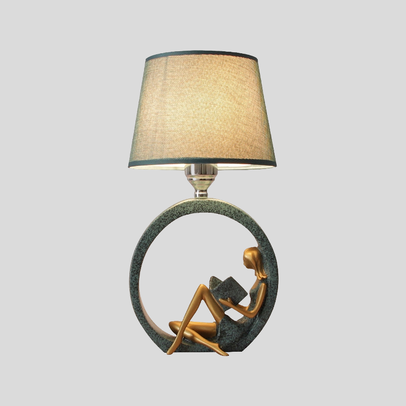 Serenity Reading Figure Table Lamp – Modern Decorative Bedroom Nightstand Fabric Shade Light