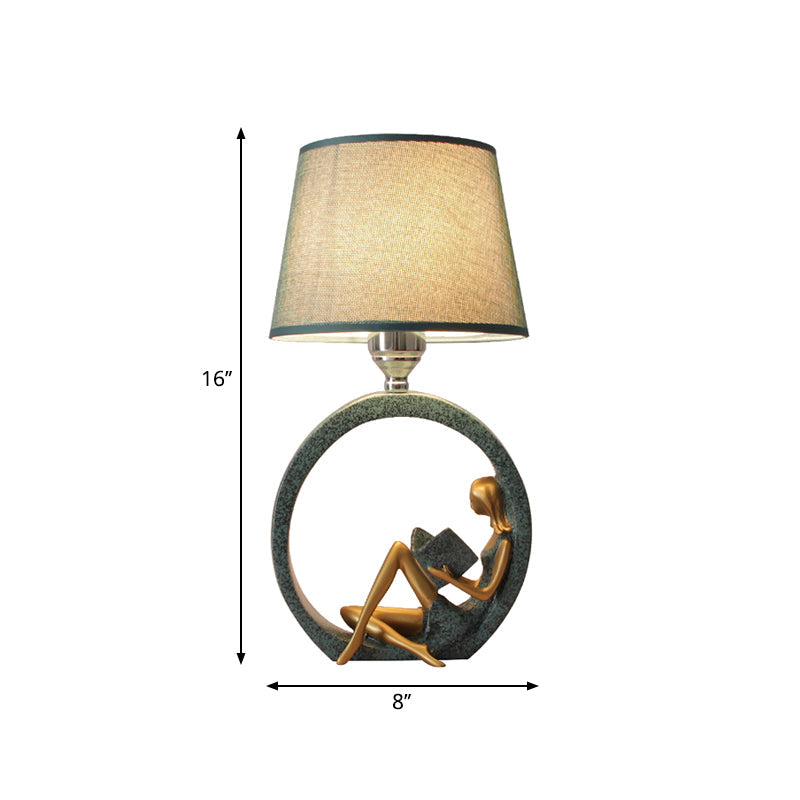 Serenity Reading Figure Table Lamp – Modern Decorative Bedroom Nightstand Fabric Shade Light