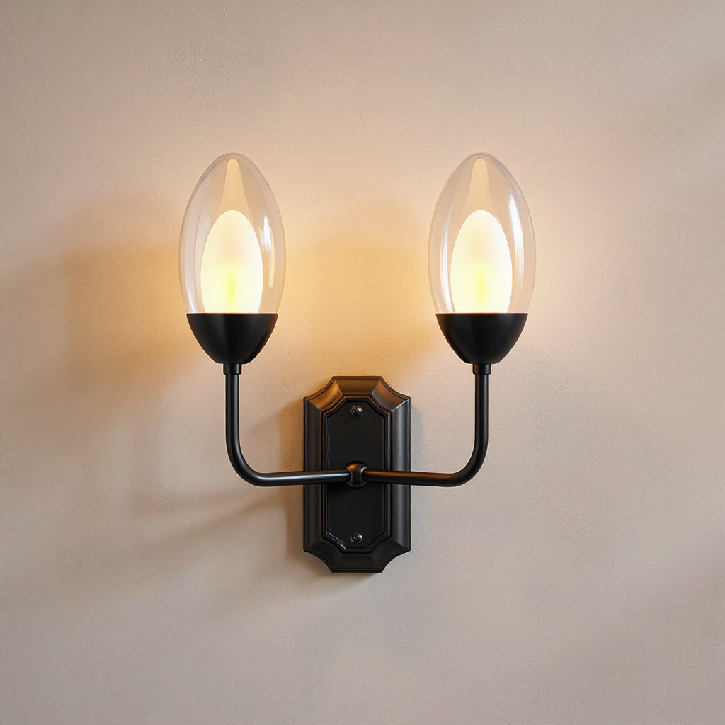 Elysia Twin Glass Wall Lamp – Dual Arm Architectural Interior Wall Lighting Fixture
