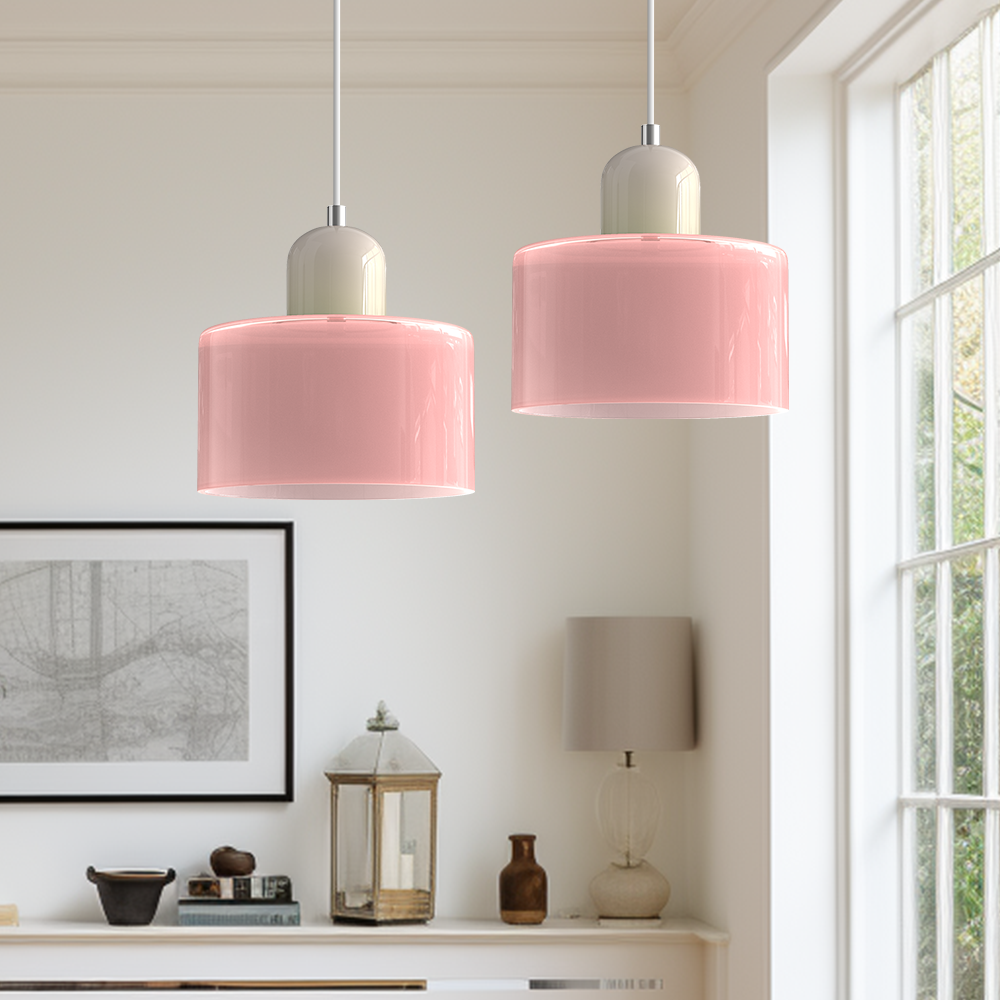 Glass Cylinder Pendant Light – Modern Colourful Hanging Fixture
