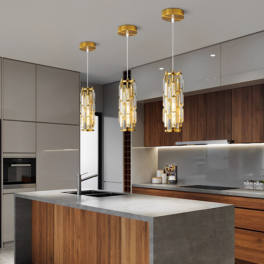 Prismatica Crystal Pendant Light – Cylindrical Kitchen Island Dining Room Chandelier Fixture