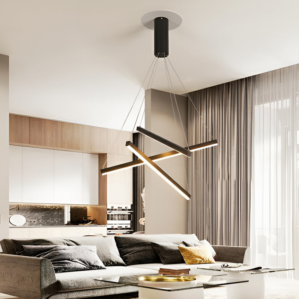 Crossline Linear Chandelier Lamp – LED Modern Geometric Suspended Ceiling Light