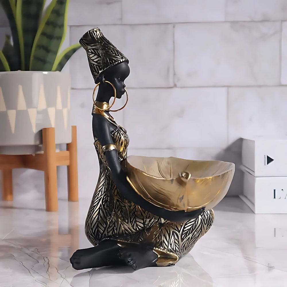 Zephira Leaf Tray Sculpture – African Figurine Decorative Jewelry Catchall Entryway Organizer Gold
