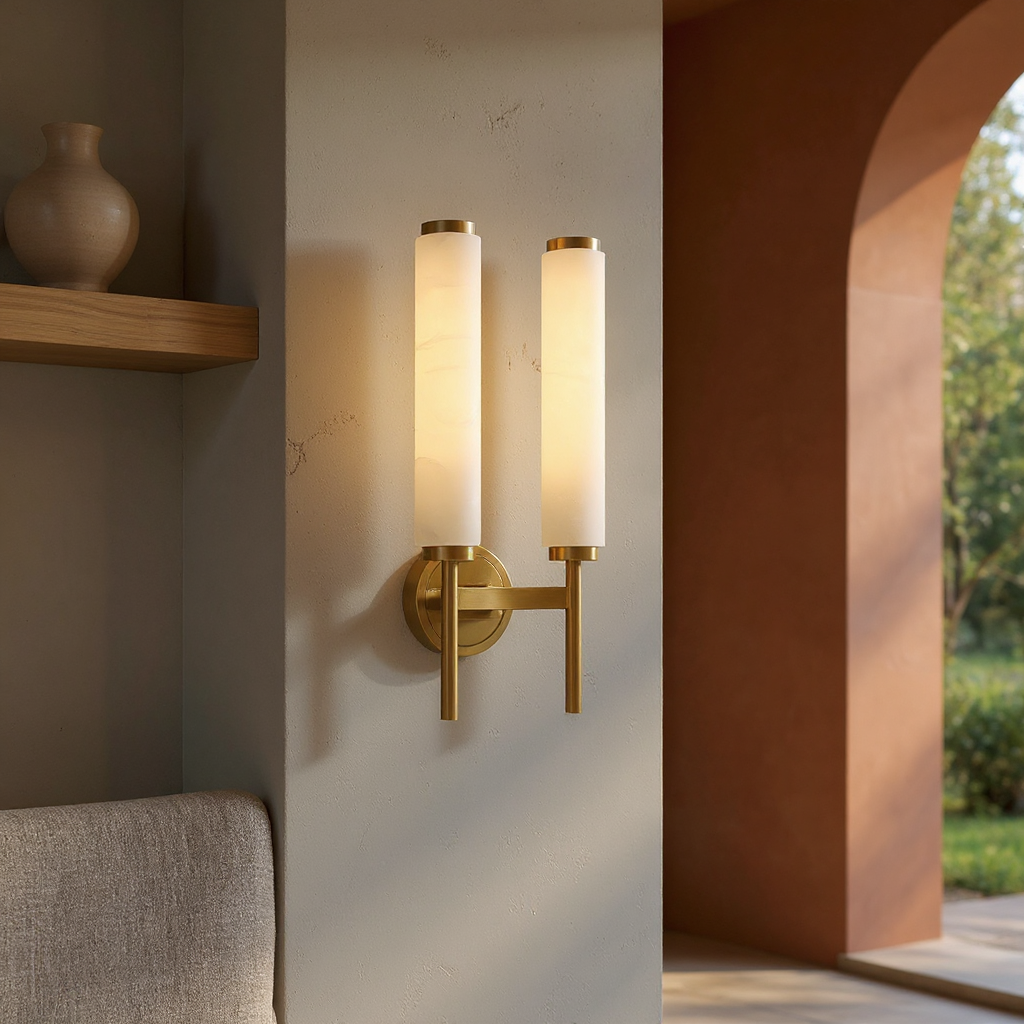 Briona Disc Wall Sconce – Brass Opaque Glass Wall Lighting Fixture