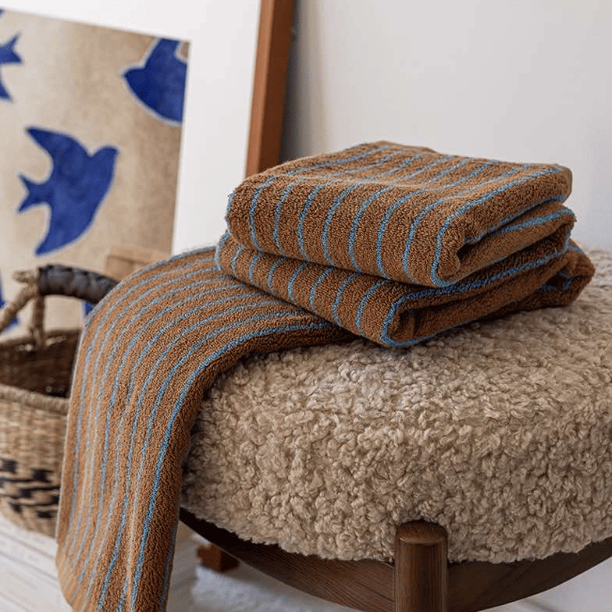 Harlow Stripe Cotton Towel – Rust Orange Turquoise Vertical Striped Terry Bath Hand Towel Kitchen