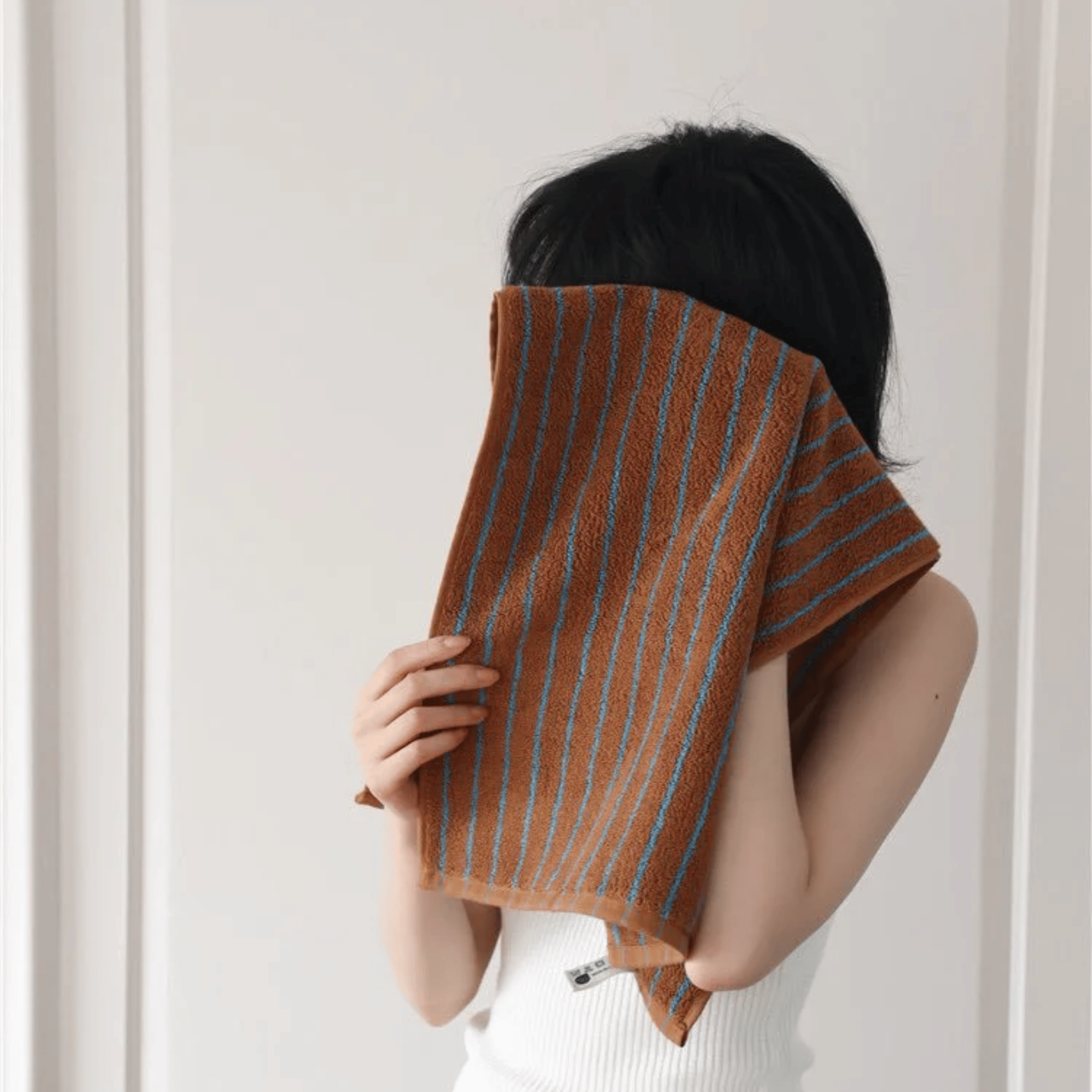Harlow Stripe Cotton Towel – Rust Orange Turquoise Vertical Striped Terry Bath Hand Towel Kitchen
