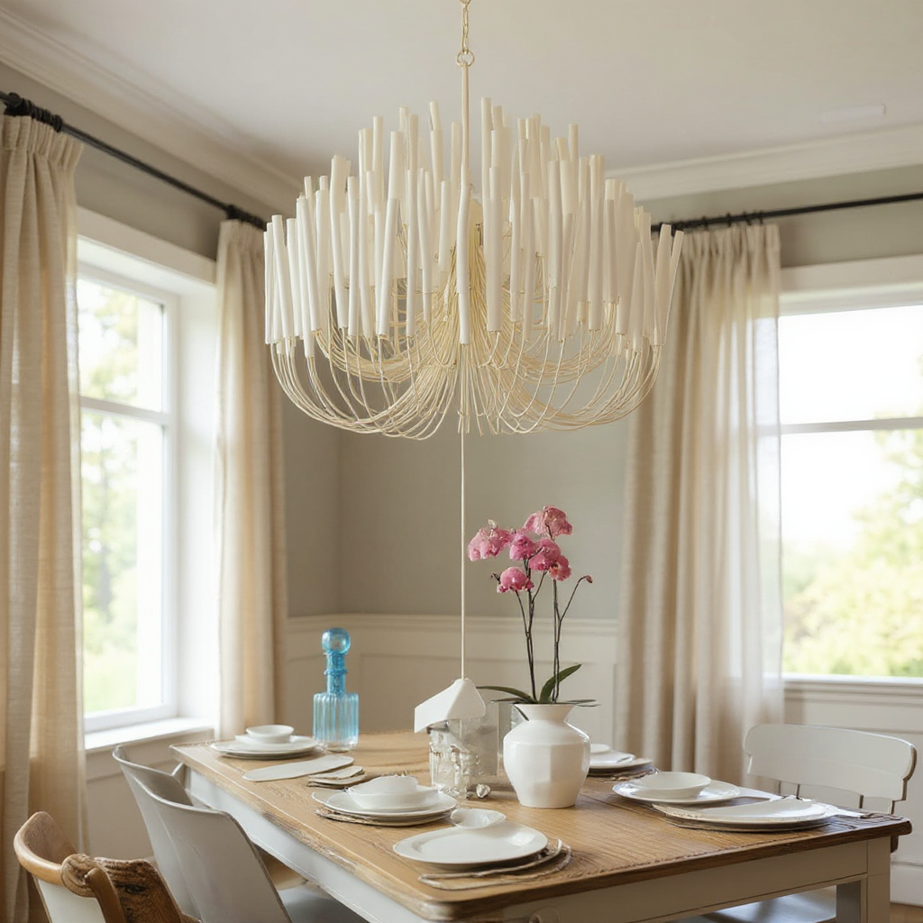 Cascade Reed Chandelier – LED Sculptural Tiered Ceiling Lighting Fixture