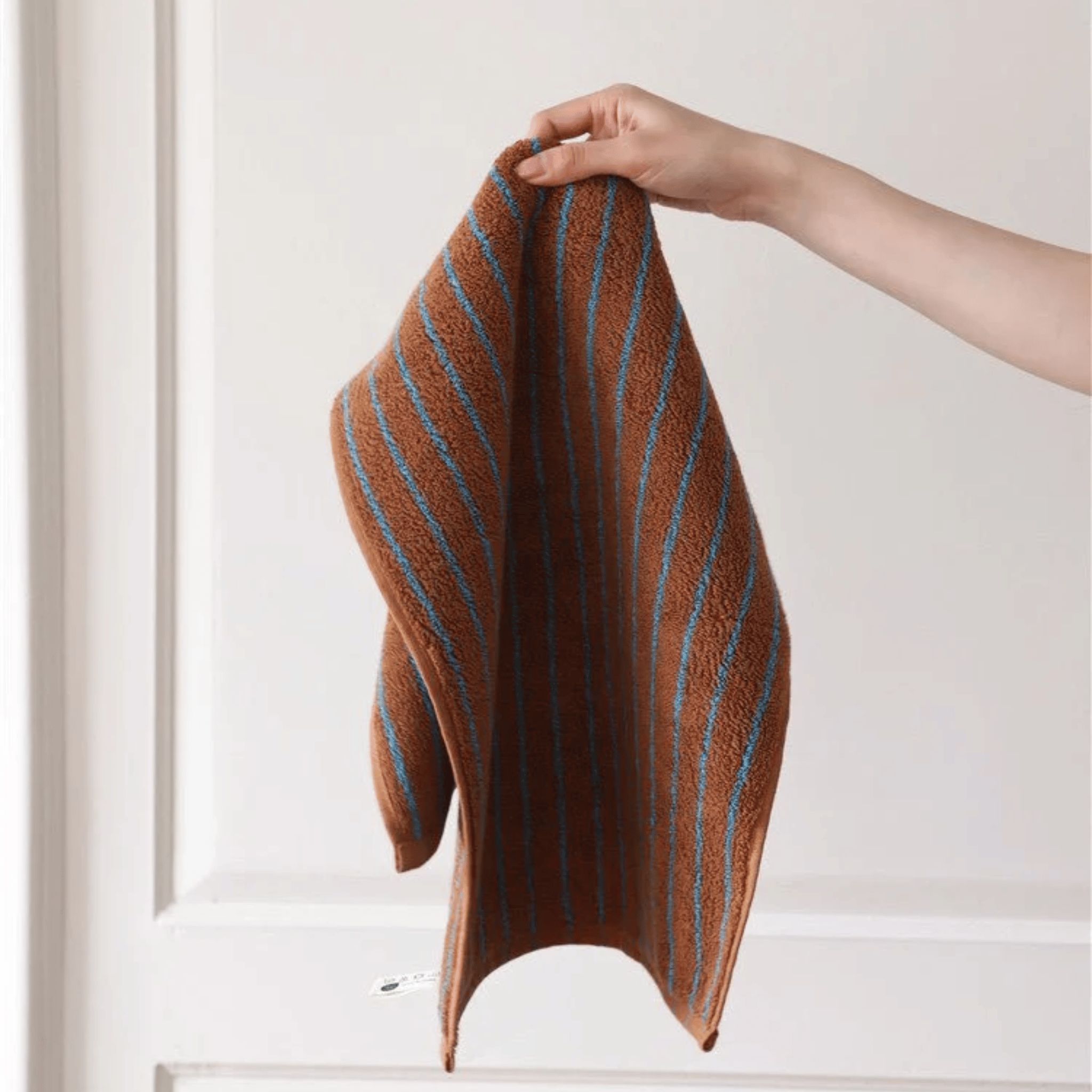Harlow Stripe Cotton Towel – Rust Orange Turquoise Vertical Striped Terry Bath Hand Towel Kitchen