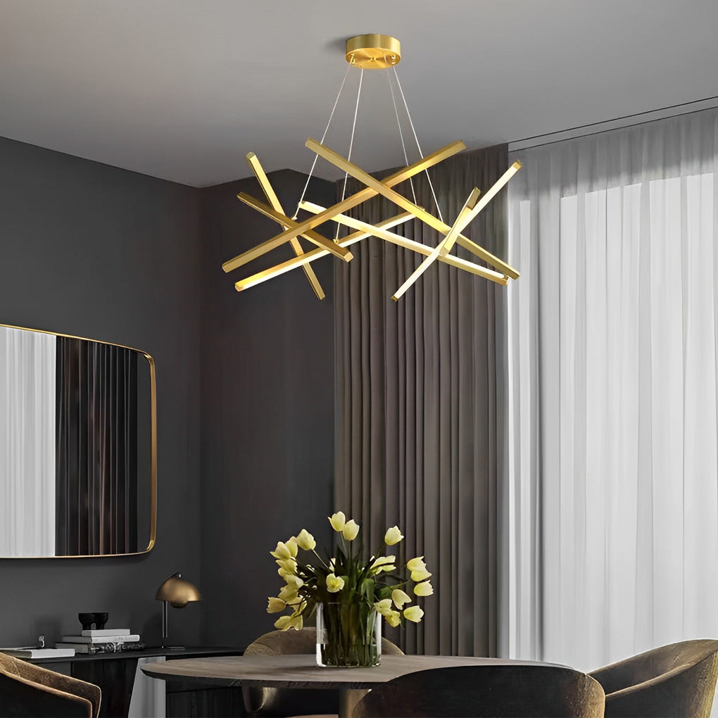 Intersecting Linear LED Chandelier – Modern Starburst Dining Room Living Room Pendant