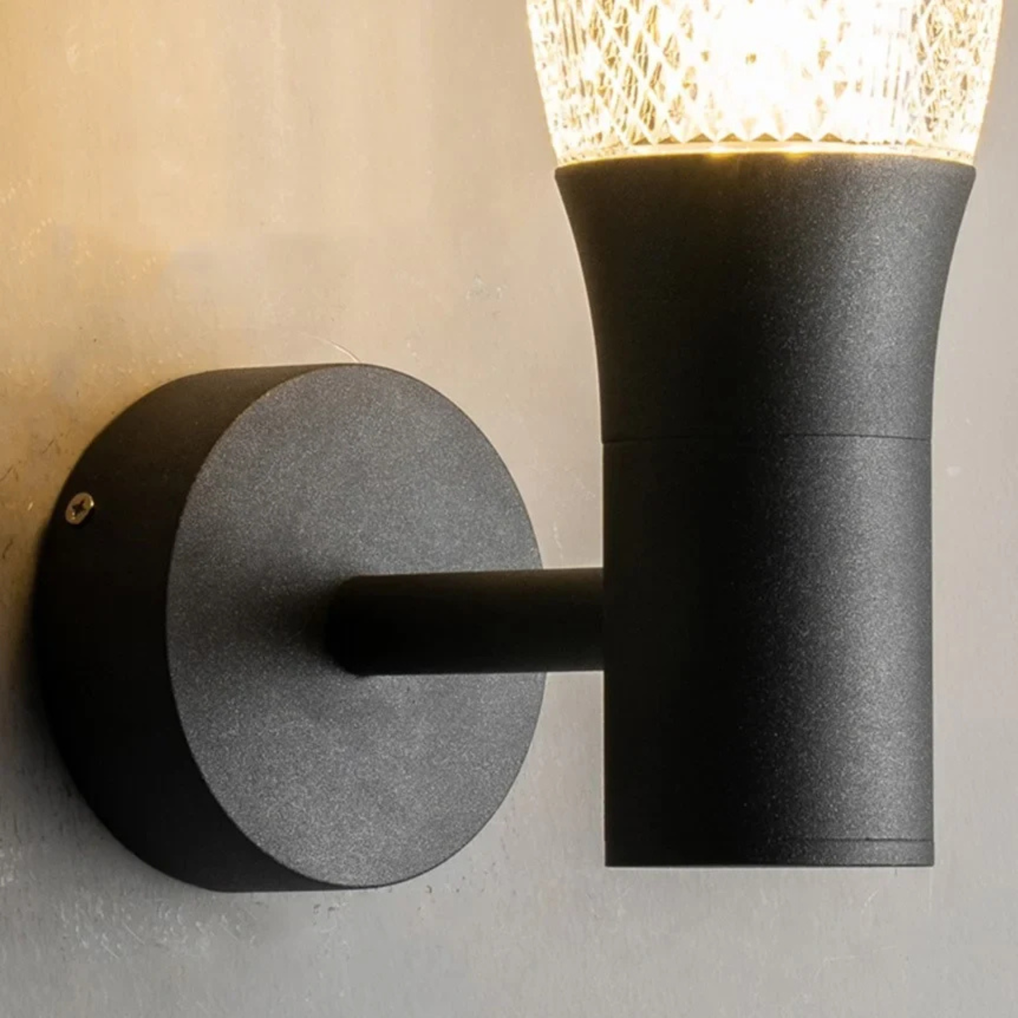 Aldric Lantern Wall Sconce – Outdoor LED Textured Glass Black Metal Patio Entryway Decorative Lighting Fixture