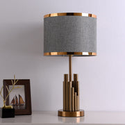 Brass Tiered Column Table Lamp – Modern Fabric Shade Bedside Light