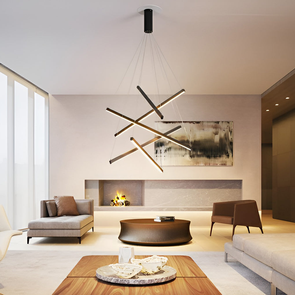 Crossline Linear Chandelier Lamp – LED Modern Geometric Suspended Ceiling Light