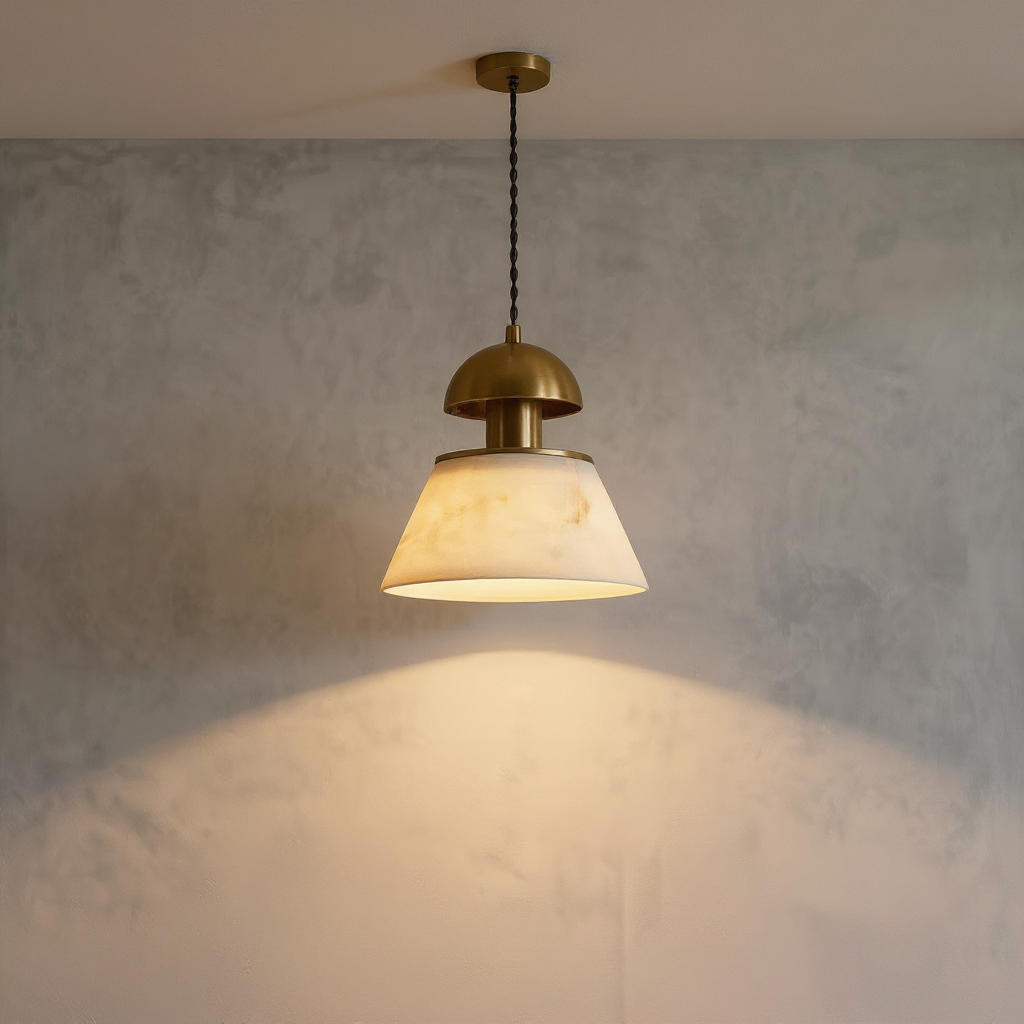 Verona Alabaster Cone Pendant Light – Brass Kitchen Island Dining Room Hanging Fixture
