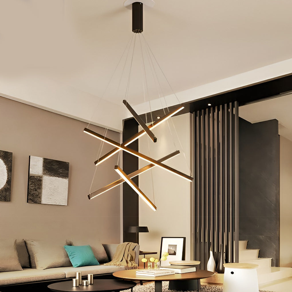 Crossline Linear Chandelier Lamp – LED Modern Geometric Suspended Ceiling Light